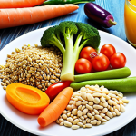**A colorful plate of diverse vegetables, grains, and lean protein, presented in a playful and appealing way for a young child. Focus on highlighting fresh, healthy ingredients. Emphasize Polish food culture.**